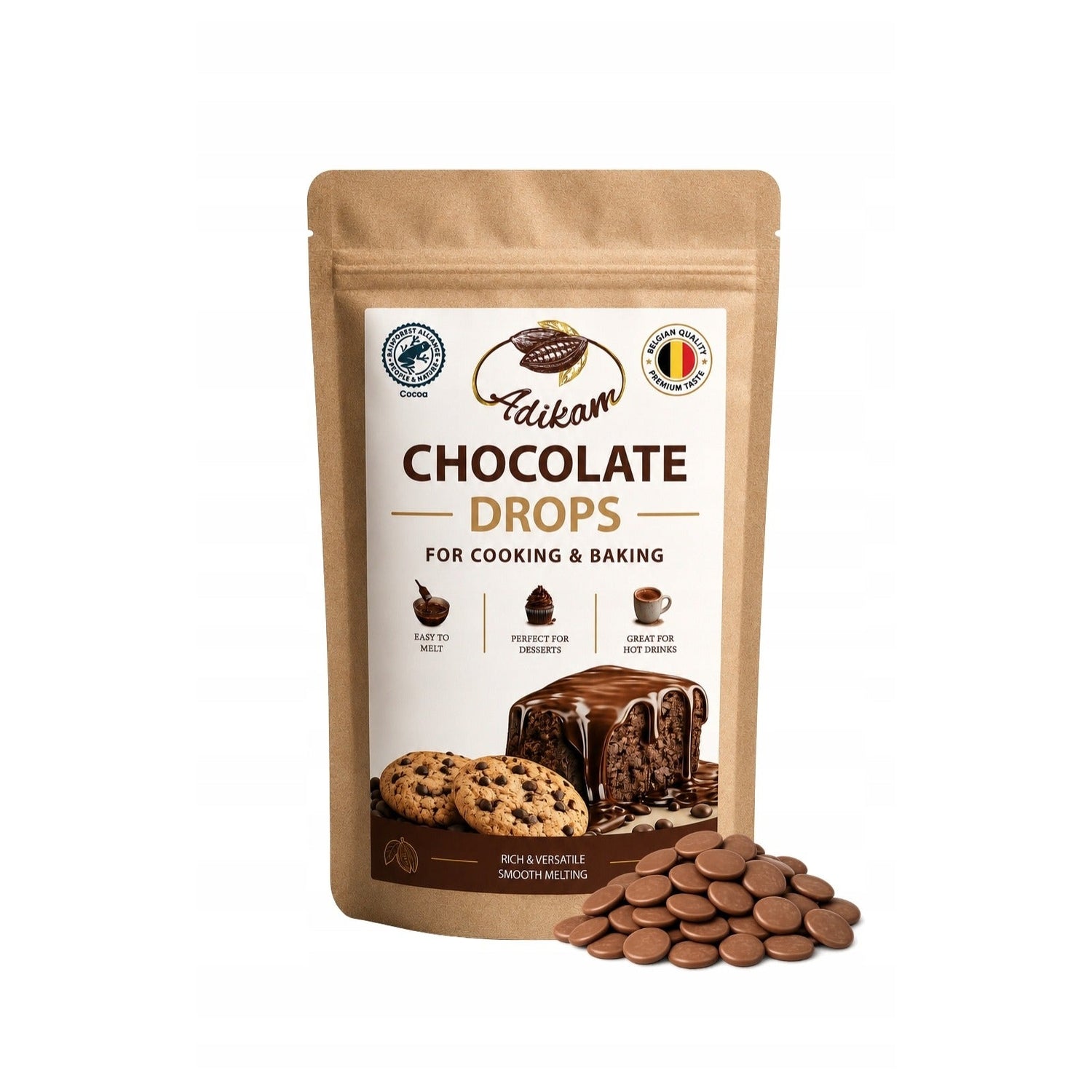 Czekolada mleczna 32% dropsy ADIKAM 1 kg — opakowanie