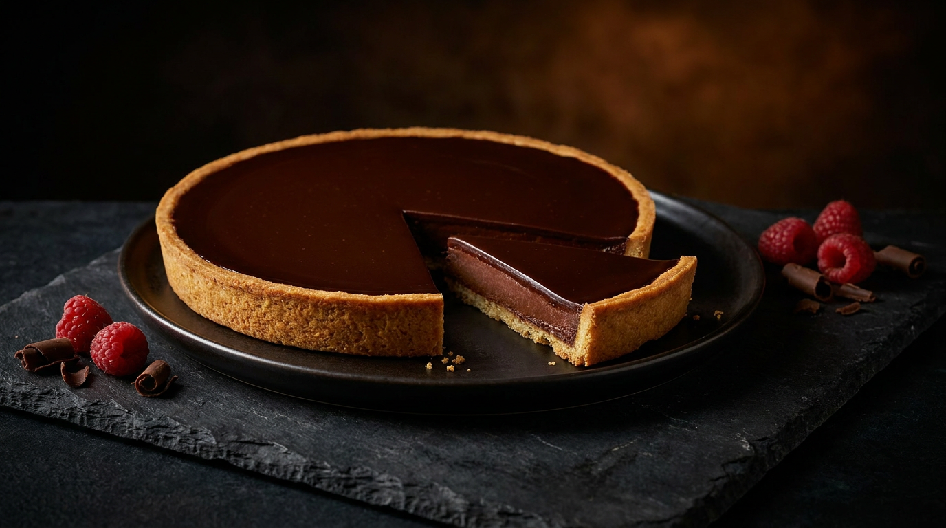 Tarta czekoladowa na kruchym spodzie z czekolady deserowej 54%