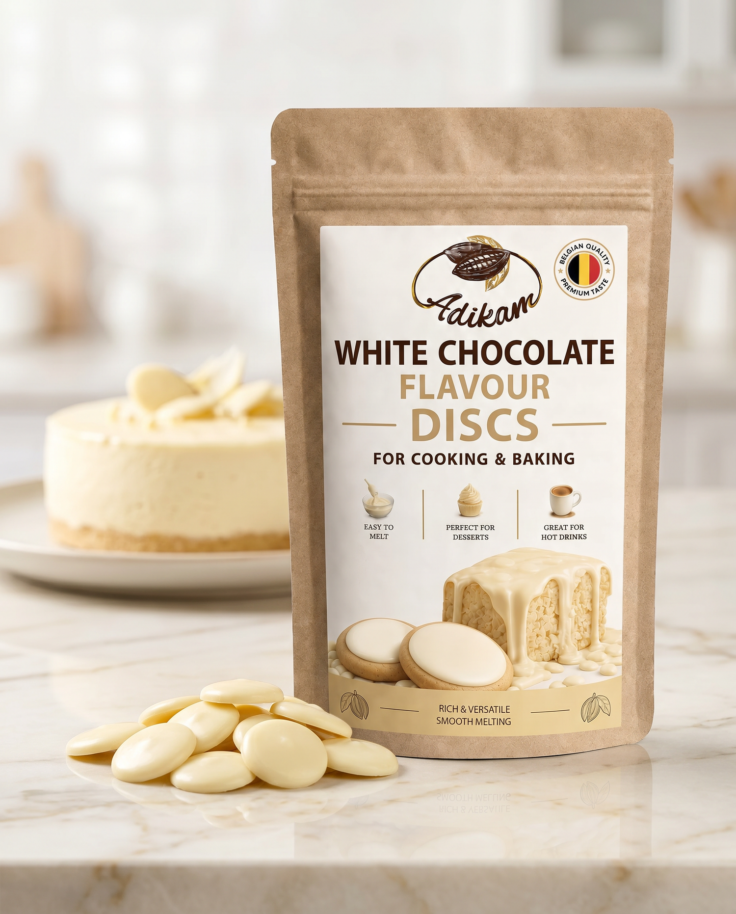 Masa o smaku białej czekolady ADIKAM — talarki 1 kg, scena premium